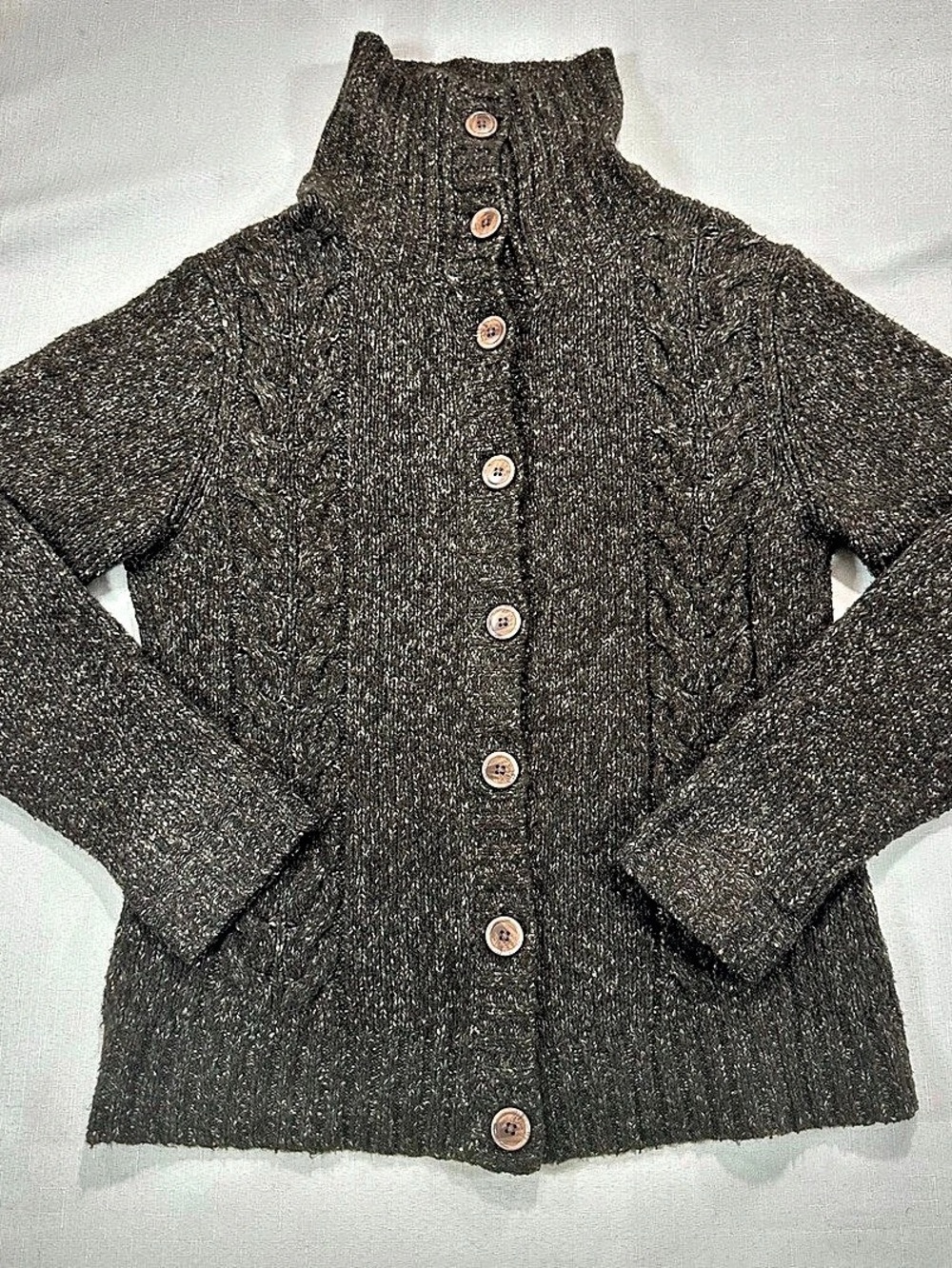 L.L.Bean Women’s M Wool Blend Cable Knit Button Cardigan Sweater